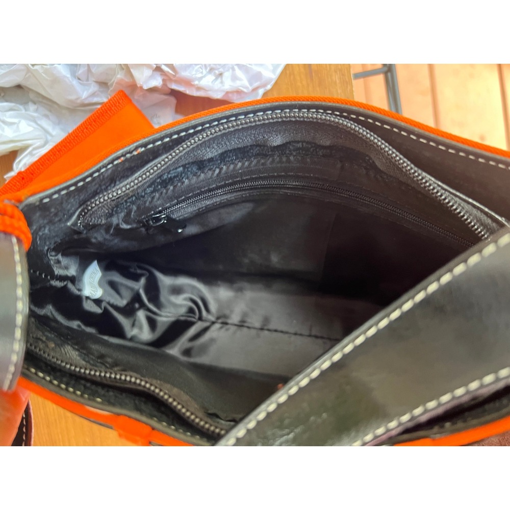 Bright Orange Jeans w/ Black Nylon‎ Belt Double Pocket Shoulder Bag Fixed Strap - Picture 3 of 3
